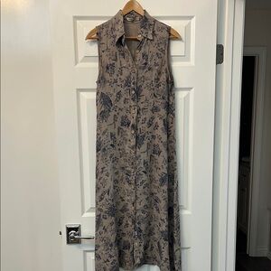 Blue Floral linen Sleeveless Button-Down shirtdress